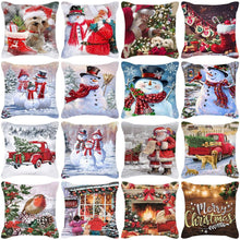 Load image into Gallery viewer, Merry Christmas Cushion Covers Snowman Christmas Santa Pillow Covers Santa Claus Pillow Covers Christmas Tree Santa Deer Printed Pillow Cover Home Decor Pillowcase For Couch 45X45CM