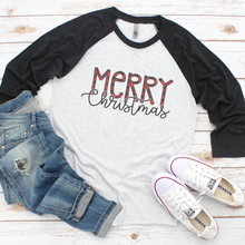 Load image into Gallery viewer, Merry Christmas Plaid Raglan Tee