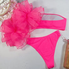 Load image into Gallery viewer, Mesh Ruffle Swimsuit Female Bikini Strapless Swimwear Women High Waist Bikini Set Black Pink Bathing Suit Women Ruffle Bikini Yellow Swimsuit Two Piece Flounce Bathing Suit Set