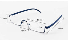 Load image into Gallery viewer, Metal Anti Blue Light Reading Glasses Men Half Frame Prescription Eyeglasses Male Eyewear With Case For Men And Women Unisex Stylish Eyeglasses Glasses Clear Lens +1.75