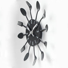 Load image into Gallery viewer, Metal Kitchen Wall Clock Creative Kitchen Wall Clock 3D Modern Creative Kitchen Cutlery Spoon Fork Time Like Wall Clock Wall Sticker Room Home Decoration Quartz Wall Art Cutlery Mounted Clocks Modern Design Home Decorative