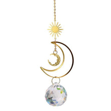 Load image into Gallery viewer, Metallic Hoop Moon Sun Catcher Hanging Crystal Pendant Chandelier Lamps Light Crystals Glass Pendants Light Rainbow Maker Wind Chime Hanging Drop Gift of Good Luck Garden Decor Hanging Ornament For Home Decoration