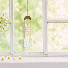 Load image into Gallery viewer, Metallic Hoop Moon Sun Catcher Hanging Crystal Pendant Chandelier Lamps Light Crystals Glass Pendants Light Rainbow Maker Wind Chime Hanging Drop Gift of Good Luck Garden Decor Hanging Ornament For Home Decoration