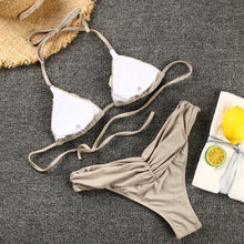 Load image into Gallery viewer, Micro Pleated Bikini Women Swimsuit Halter Bikini Set Triangle Swimwear Female Beach Wear Bathing Suit Two Piece Bikini Double Shoulder Straps Cute Swimsuit Triangle Bathing