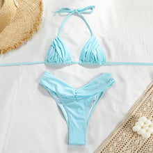 Load image into Gallery viewer, Micro Pleated Bikini Women Swimsuit Halter Bikini Set Triangle Swimwear Female Beach Wear Bathing Suit Two Piece Bikini Double Shoulder Straps Cute Swimsuit Triangle Bathing