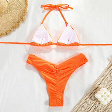 Load image into Gallery viewer, Micro Pleated Bikini Women Swimsuit Halter Bikini Set Triangle Swimwear Female Beach Wear Bathing Suit Two Piece Bikini Double Shoulder Straps Cute Swimsuit Triangle Bathing
