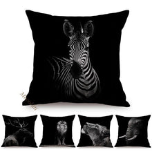 Load image into Gallery viewer, Modern Black And White Animals Portrait Photography Of Lion Zebra Elephant Tiger Pattern Sofa Pillow Cover Home Decor Square Cushions Cover 45x45cm