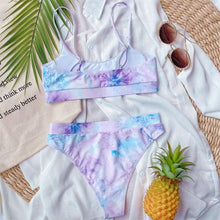 Load image into Gallery viewer, Modern Blue High Waist Bikini Push Up Swimwear Women Dragon Printed Bikini Set Retro Swimsuit Women's High Waist Bikini Swimsuits Twist Push Up Two Piece Bathing Suits Tummy Control Swimwear