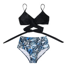 Load image into Gallery viewer, Modern Floral Bikini 2 Pieces Flower Print Bikini Set Women Crisscross High Waist String 2 Piece Bathing Suits High Waist Women's Swimsuit Shorts Solid Bikini Floral Summer Bikini Set