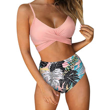 Load image into Gallery viewer, Modern Floral Bikini 2 Pieces Flower Print Bikini Set Women Crisscross High Waist String 2 Piece Bathing Suits High Waist Women's Swimsuit Shorts Solid Bikini Floral Summer Bikini Set