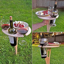 Load image into Gallery viewer, Modern Outdoor Portable Foldable Wood Wine Table With Round Desktop Mini Wooden Easy To Carry Rack Picnic Party Travel Tools Event Romantic Dinner Celebrations Outdoors