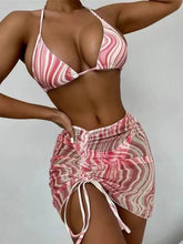Load image into Gallery viewer, Modern Print Bikini Triangle Swimsuit Bikini 3 Piece Set Women's Swimsuit with Short Mesh Sheer Wrap Cover Ups Beach Skirt Bathing Suit Women Halter Swimwear Women Skirt 3 Pieces Set Elegant Bathing Suit Beach Wear
