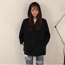 Load image into Gallery viewer, Modern With Hat Hoodies Women Kangaroo Pocket Casual Loose Solid Color Sweatshirt Female Fashion New Female Tops Sports Clothing Oversized Zip Hooded Sweatshirt Cotton Women Autumn Hoodie