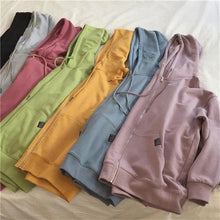 Load image into Gallery viewer, Modern With Hat Hoodies Women Kangaroo Pocket Casual Loose Solid Color Sweatshirt Female Fashion New Female Tops Sports Clothing Oversized Zip Hooded Sweatshirt Cotton Women Autumn Hoodie