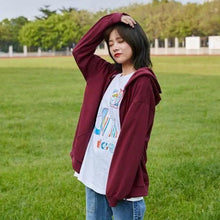 Load image into Gallery viewer, Modern With Hat Hoodies Women Kangaroo Pocket Casual Loose Solid Color Sweatshirt Female Fashion New Female Tops Sports Clothing Oversized Zip Hooded Sweatshirt Cotton Women Autumn Hoodie