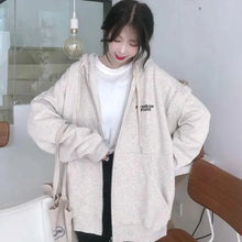 Load image into Gallery viewer, Modern With Hat Hoodies Women Kangaroo Pocket Casual Loose Solid Color Sweatshirt Female Fashion New Female Tops Sports Clothing Oversized Zip Hooded Sweatshirt Cotton Women Autumn Hoodie