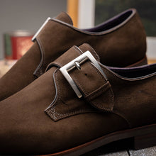 Load image into Gallery viewer, 56-110-DBR Hebilla Monk Strap Italian Suede Calfskin Dark Brown