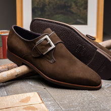 Load image into Gallery viewer, 56-110-DBR Hebilla Monk Strap Italian Suede Calfskin Dark Brown