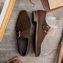 Load image into Gallery viewer, 56-110-DBR Hebilla Monk Strap Italian Suede Calfskin Dark Brown