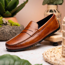 Load image into Gallery viewer, 35-115-CGN MONZA Hand Burnished Italian Calfskin Driving Loafers Cognac