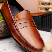 Load image into Gallery viewer, 35-115-CGN MONZA Hand Burnished Italian Calfskin Driving Loafers Cognac