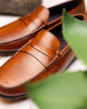 Load image into Gallery viewer, 35-115-CGN MONZA Hand Burnished Italian Calfskin Driving Loafers Cognac