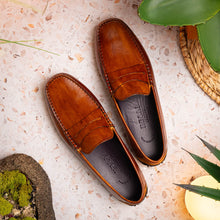 Load image into Gallery viewer, 35-115-CGN MONZA Hand Burnished Italian Calfskin Driving Loafers Cognac