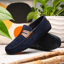 Load image into Gallery viewer, 36-300-NVY MONZA Sueded Italian Calfskin Driver Navy / Chestnut