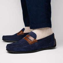 Load image into Gallery viewer, 36-300-NVY MONZA Sueded Italian Calfskin Driver Navy / Chestnut