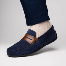Load image into Gallery viewer, 36-300-NVY MONZA Sueded Italian Calfskin Driver Navy / Chestnut