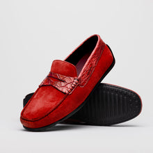 Load image into Gallery viewer, 31-160-RED MONZA Sueded Calfskin with Crocodile Driver, Red