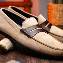 Load image into Gallery viewer, 36-300-BON MONZA Sueded Italian Calfskin Driver Bone / Chestnut