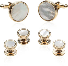 Load image into Gallery viewer, Men's Mother of Pearl Gold Tuxedo Cufflinks Studs Set