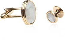 Load image into Gallery viewer, Men's Mother of Pearl Gold Tuxedo Cufflinks Studs Set