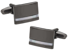 Load image into Gallery viewer, Mother of Pearl Gun Metal Cufflinks