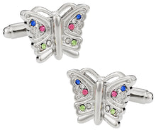 Load image into Gallery viewer, Multi-colored Crystal Butterfly Cufflinks