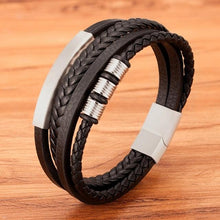 Load image into Gallery viewer, Multi-layer Leather Bracelet Stainless Steel Metal Luxury Bangles For Men Charm Accessories Mens New Magnetic Clasp Multi-Layer Braided Leather Brown And Black Bracelets