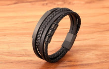 Load image into Gallery viewer, Multi-layer Leather Bracelet Stainless Steel Metal Luxury Bangles For Men Charm Accessories Mens New Magnetic Clasp Multi-Layer Braided Leather Brown And Black Bracelets