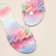 Load image into Gallery viewer, Multicolor Flat Slippers Women Shoes Elegant Summer New Woman Sandals Chain Sandal Flip Flops Casual Beach Dress Slides Sandals Beach Open Toe Flat Slippers Fashion Chain Clear Slide Flip Flops