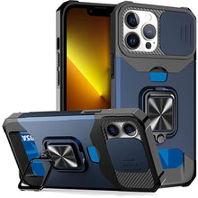Load image into Gallery viewer, Multifunctional Card Holder Heavy Duty Protective iPhone Case For iPhone 14 13 12 11 Pro Max Slide Camera Kickstand Card Holder Slot Wallet Protective With Ring Stand Cover Magnetic Strong Phone Case