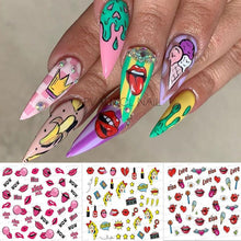 Load image into Gallery viewer, Nail Art Stickers Red Lips Nails Decals Sticker Hot Sexy Girl Tip Back Glue Decal Cool Lollipop Self Adhesive Acrylic Tips Tool Decoration White Feather Lace Flower Leaf Carving Design Exquisite Pattern Nail Art Supplies Self-Adhesive Nail