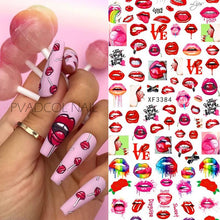 Load image into Gallery viewer, Nail Art Stickers Red Lips Nails Decals Sticker Hot Sexy Girl Tip Back Glue Decal Cool Lollipop Self Adhesive Acrylic Tips Tool Decoration White Feather Lace Flower Leaf Carving Design Exquisite Pattern Nail Art Supplies Self-Adhesive Nail