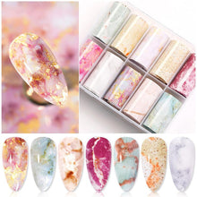 Load image into Gallery viewer, Nail Foils Marble Flower Series Iridescent Nail Art Transfer Sticker Paper Slider Nail Water Decal Design Manicures Decorations Art Manicures Decoration New Gold Nail Transfer Foils for Nail Arts Nails Supply Holographic Effect Nail Art Foil Stickers Hol