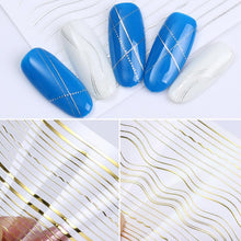 Load image into Gallery viewer, Nail Strip Stickers Black Gold Rose Gold Silver Metal Strip Tape Nail Art Adhesive Foil Tips Nail Sticker Decals Metallic Curve Strip Line Nail Decal Self-Adhesive 3D Wave Design Decoration for Women Girls Tape Nail Art Stickers Decal Decoration