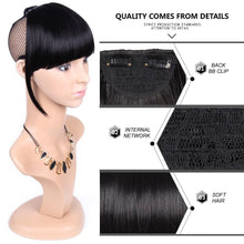 Load image into Gallery viewer, Natural Straight Synthetic Blunt Bangs High Temperature Fiber Brown Women Clip-In Flat Neat Bangs With Temples For Women One Piece Hairpiece