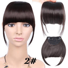 Load image into Gallery viewer, Natural Straight Synthetic Blunt Bangs High Temperature Fiber Brown Women Clip-In Flat Neat Bangs With Temples For Women One Piece Hairpiece