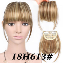 Load image into Gallery viewer, Natural Straight Synthetic Blunt Bangs High Temperature Fiber Brown Women Clip-In Flat Neat Bangs With Temples For Women One Piece Hairpiece