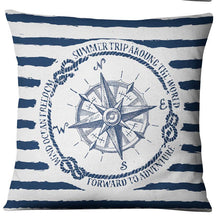 Load image into Gallery viewer, Navigation Navy Blue Nautical Shell Starfish Linen Pillow Cover Blue Anchor Navigation Anchor Sailboat Pillowcase Marine Cushion Cover Sofa Home Decorative Cushion Cover For Home