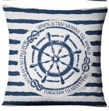 Load image into Gallery viewer, Navigation Navy Blue Nautical Shell Starfish Linen Pillow Cover Blue Anchor Navigation Anchor Sailboat Pillowcase Marine Cushion Cover Sofa Home Decorative Cushion Cover For Home