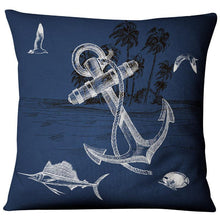 Load image into Gallery viewer, Navigation Navy Blue Nautical Shell Starfish Linen Pillow Cover Blue Anchor Navigation Anchor Sailboat Pillowcase Marine Cushion Cover Sofa Home Decorative Cushion Cover For Home